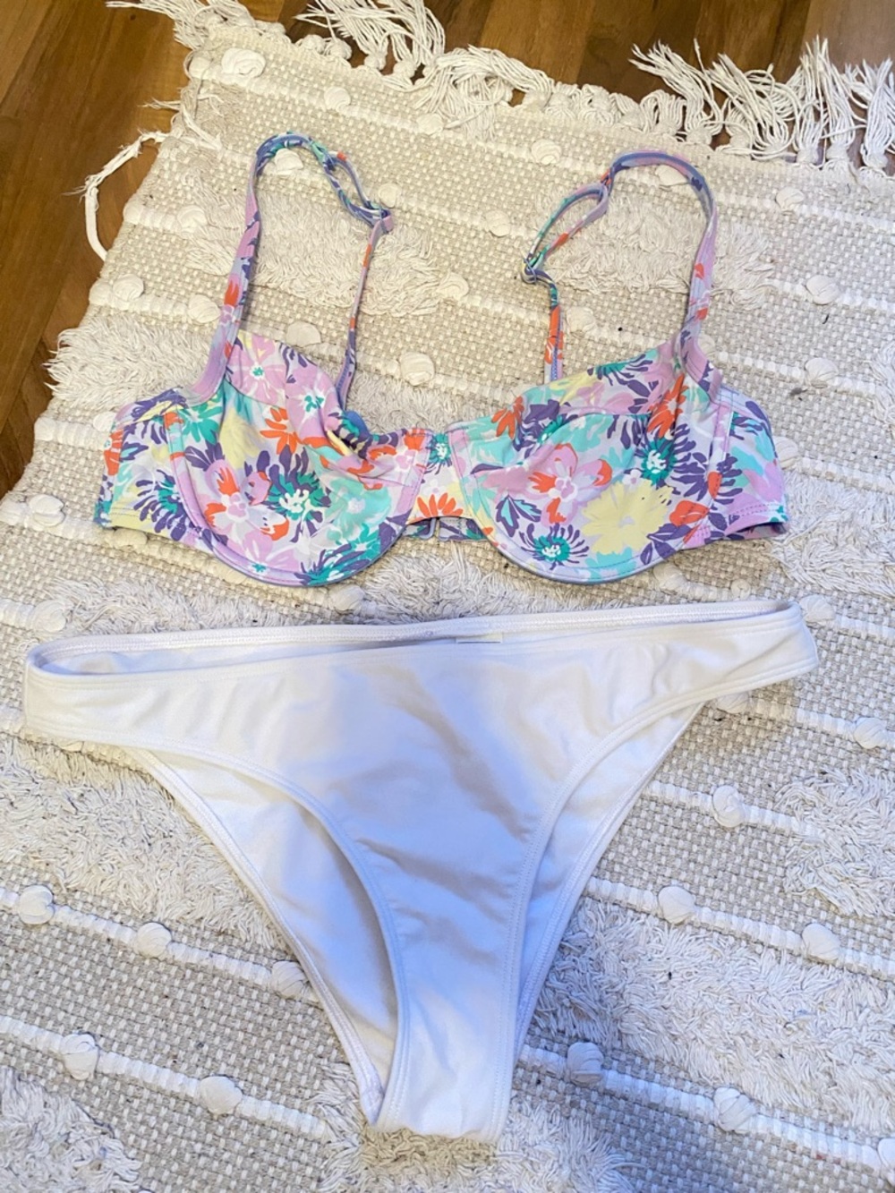 Hollister Pastel Floral Underwire Bikini Top with White Bottom